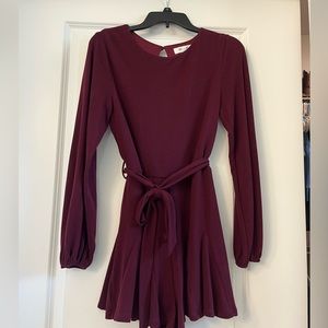 Burgundy Long Sleeve Romper with Belt .. elastic at wrist